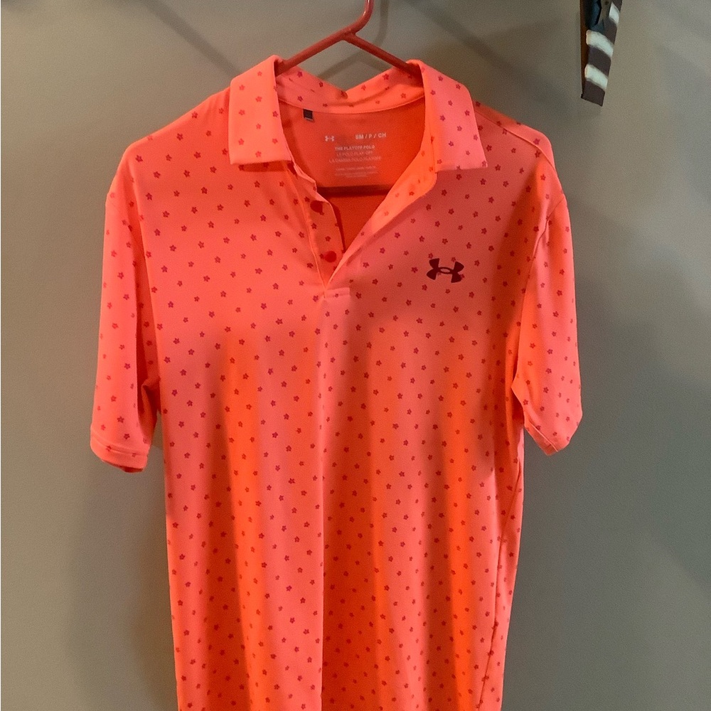 Under Armour Men's Orange Coral Polo Golf Shirt Size Small